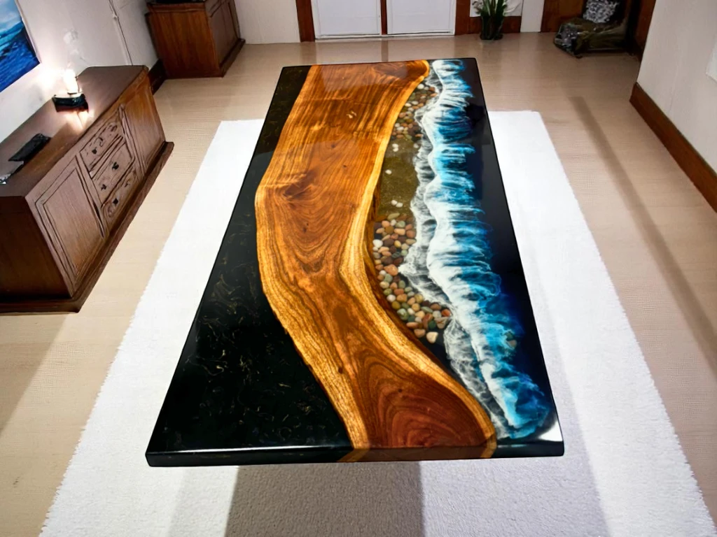 Ocean-Inspired Resin Dining Table – Unique Handmade Furniture